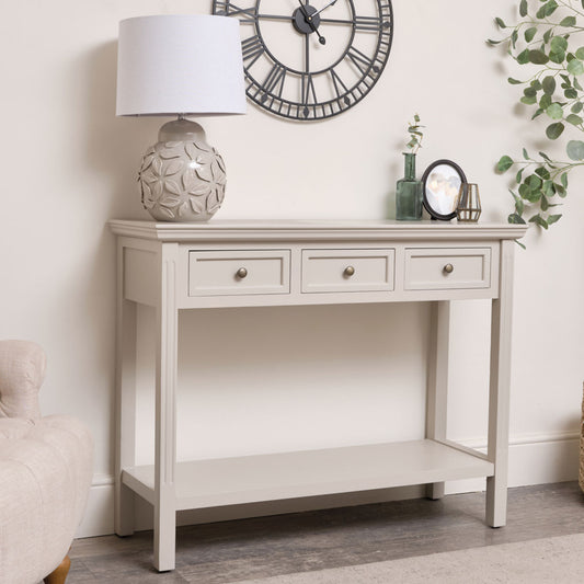  Large Grey 3 Drawer Sideboard Console Table - Daventry Taupe-Grey Range 