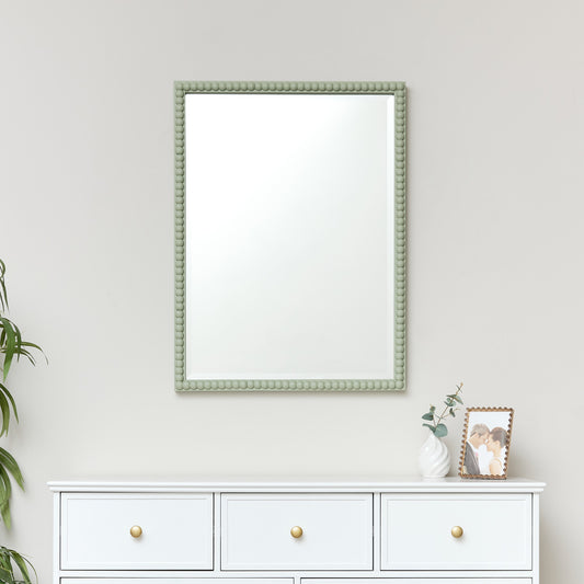  Rectangle Sage Green Bobbin Bobble Wall Mirror 62cm x 82cm 