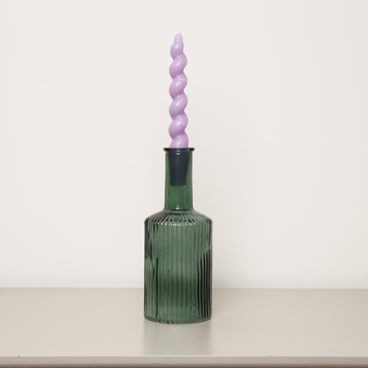 Dark Green Ribbed Glass Bottle Vase - 20cm