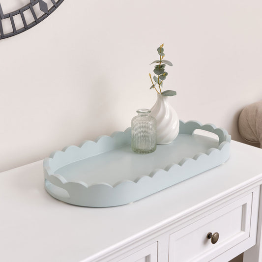  Pale Blue Oblong Scalloped Tray - 50cm 