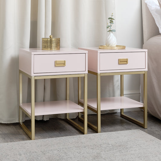  Pair of One Drawer Bedside Tables - Elle Pink Range 