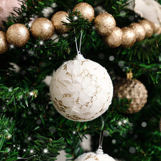  Set Of 3 Round Champagne Lace Baubles 