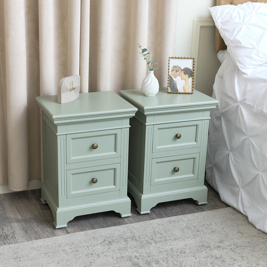  Pair of Sage Green Two Drawer Bedside Tables - Daventry Sage Green Range 