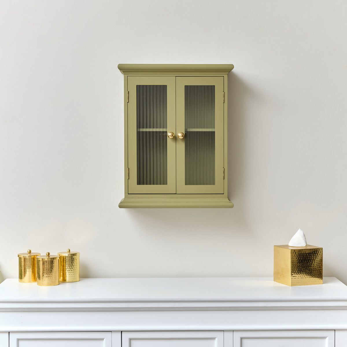 Olive Green Reeded Glass Wall Cabinet