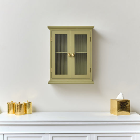  Olive Green Reeded Glass Wall Cabinet 