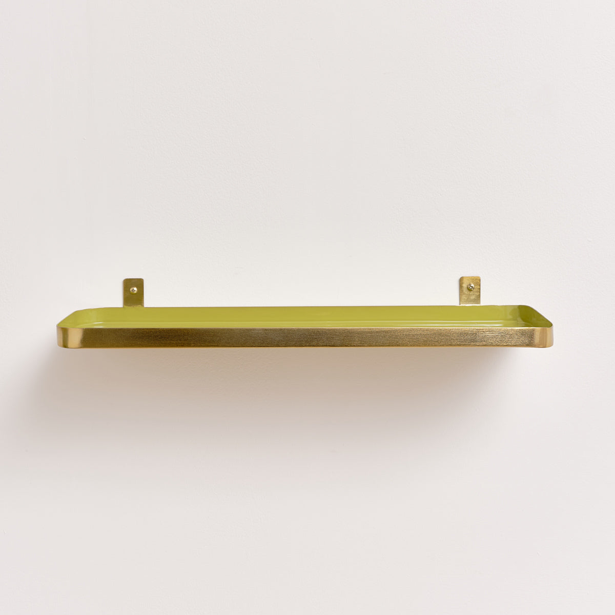 Gold & Olive Green Enamelled Metal Wall Shelf - 50cm