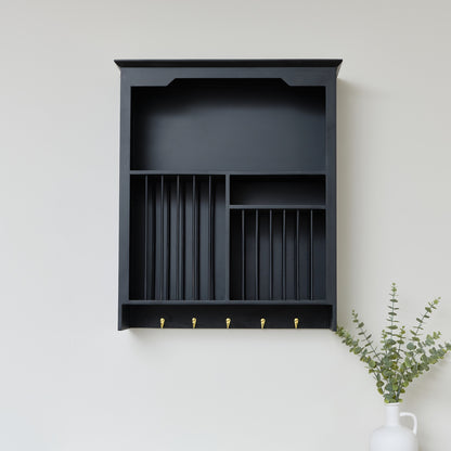 Black Wall Mounted Plate Rack with Gold Hooks