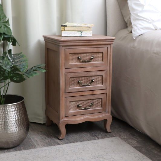  Wooden 3 Drawer Bedside Table - Hessian Range 