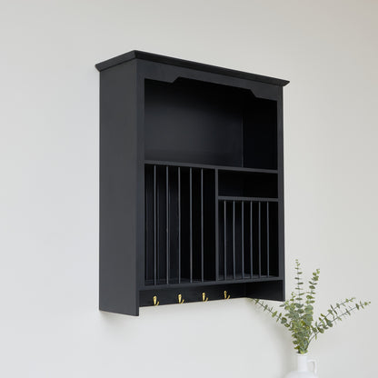 Black Wall Mounted Plate Rack with Gold Hooks