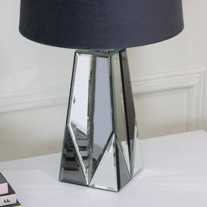 Bevelled Mirrored table lamp With Grey Shade