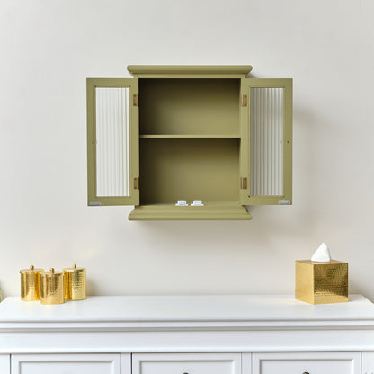 Olive Green Reeded Glass Wall Cabinet