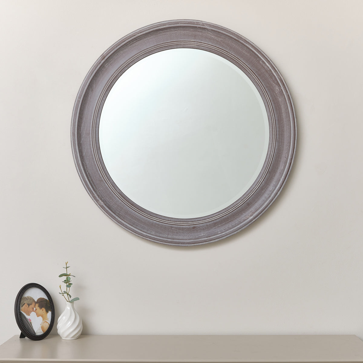 Large Round Rustic Wooden Wall Mirror 80cm x 80cm