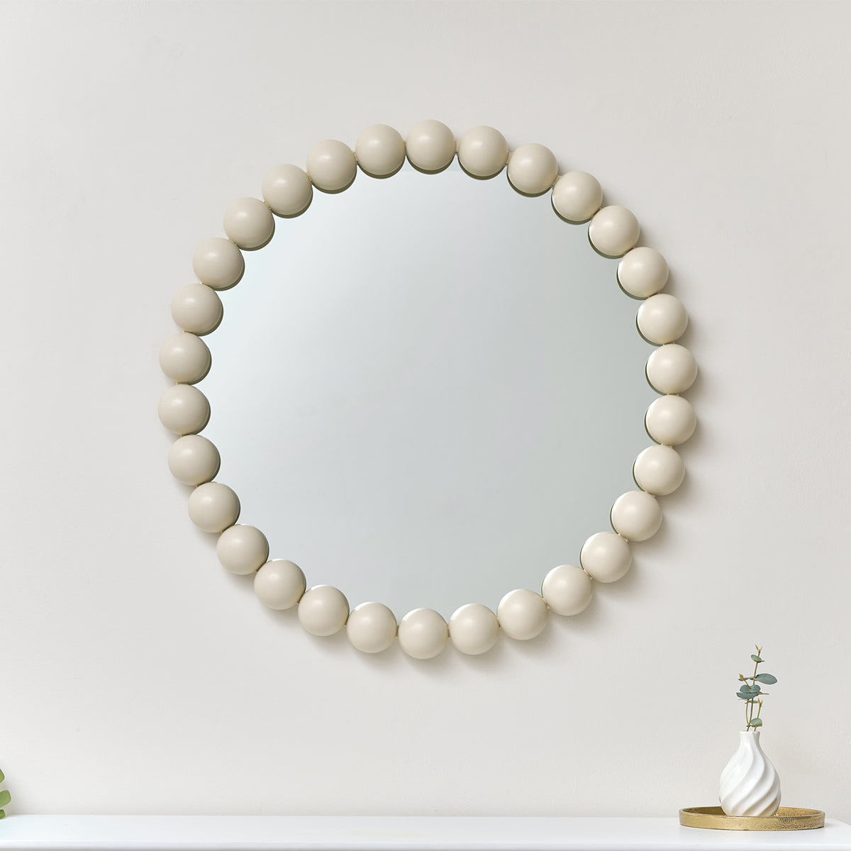 Large Round Pale Taupe Bobble Bobbin Wall Mirror 80cm x 80cm