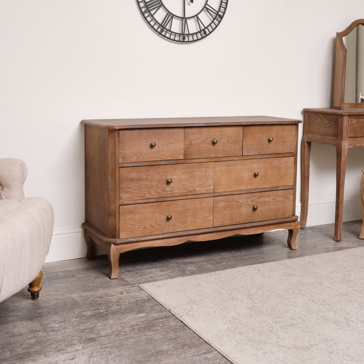 7 Drawer Wooden Chest of Drawers & Pair of 2 Drawer Bedside Tables - Ashwell Range