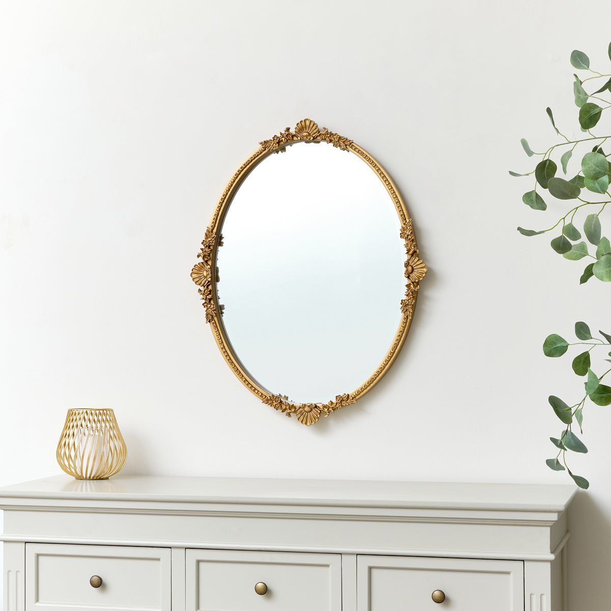 Oval Gold Ornate Wall Mirror 70cm x 56cm