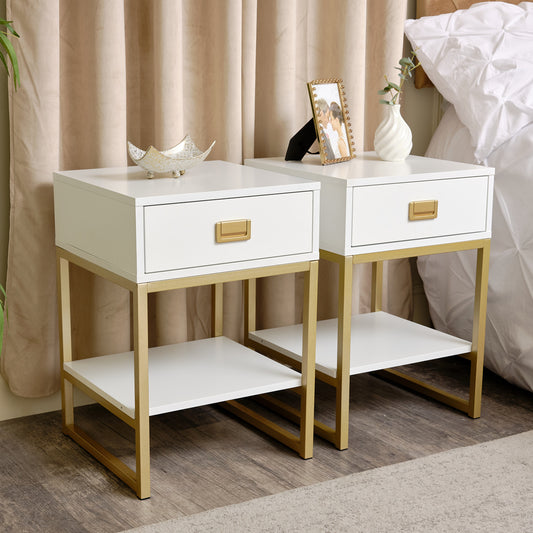  Pair of One Drawer Bedside Tables - Elle White Range 