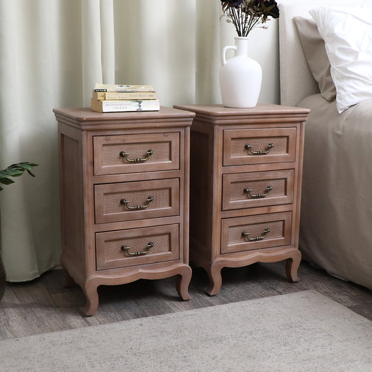  Pair of Wooden 3 Drawer Bedside Tables - Hessian Range 