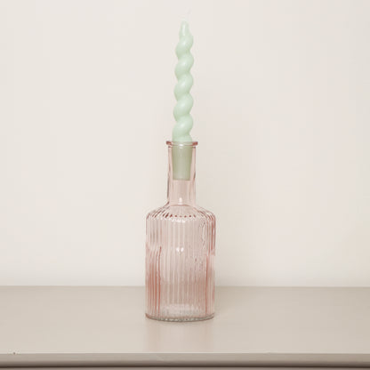 Pale Pink Ribbed Glass Bottle Vase - 20cm