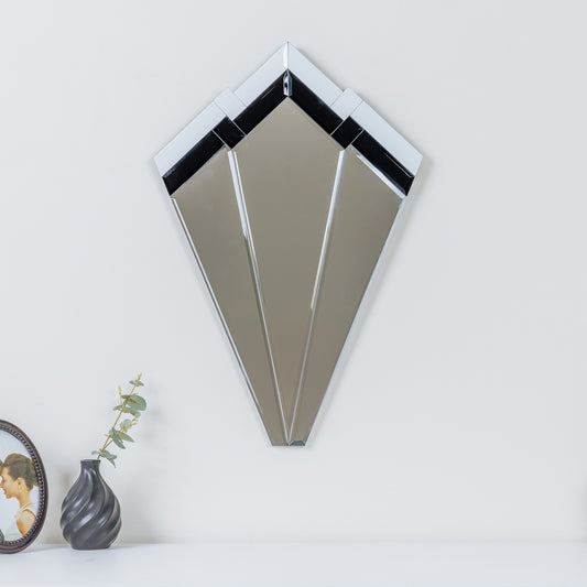  Black & White Glass Art Deco Fan Wall Mirror 60cm x 40cm 