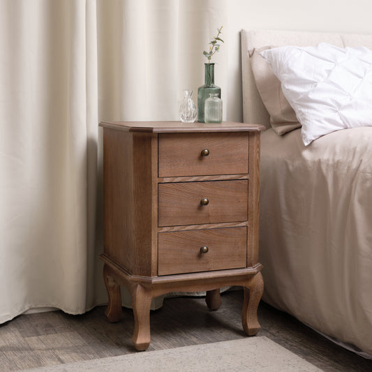  Dark Wood 3 Drawer Bedside Table - Ashwell Range 