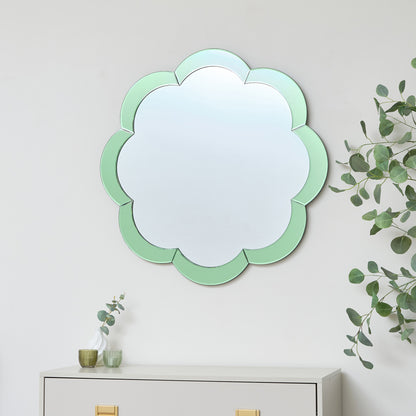 Large Scalloped Green Glass Wall Mirror 81cm x 81cm