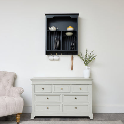 Black Wall Mounted Plate Rack with Gold Hooks