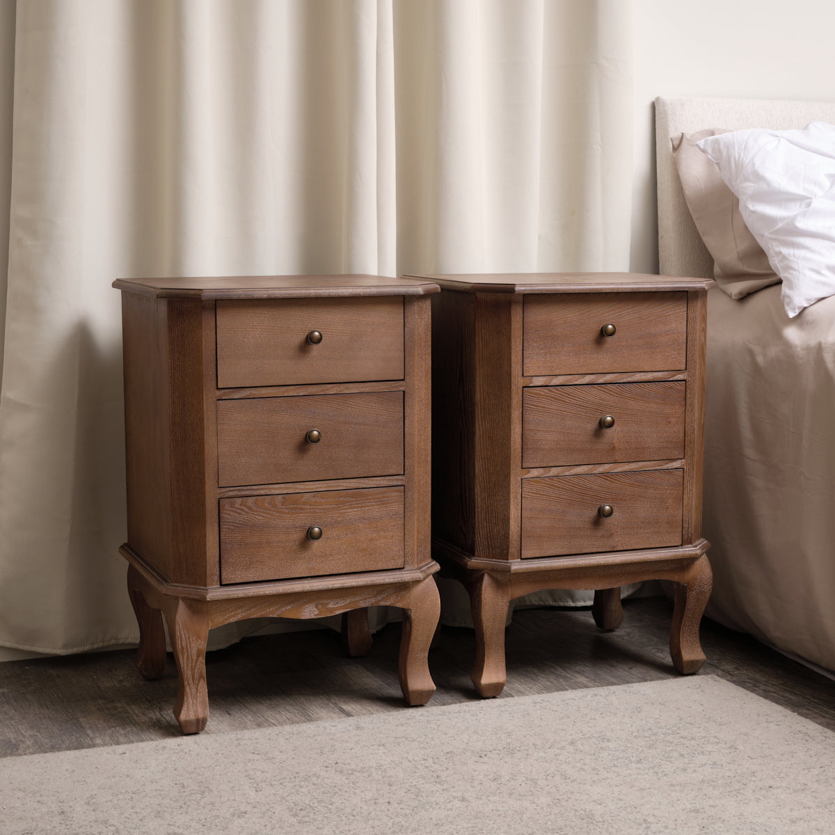 7 Drawer Wooden Chest of Drawers & Pair of 2 Drawer Bedside Tables - Ashwell Range