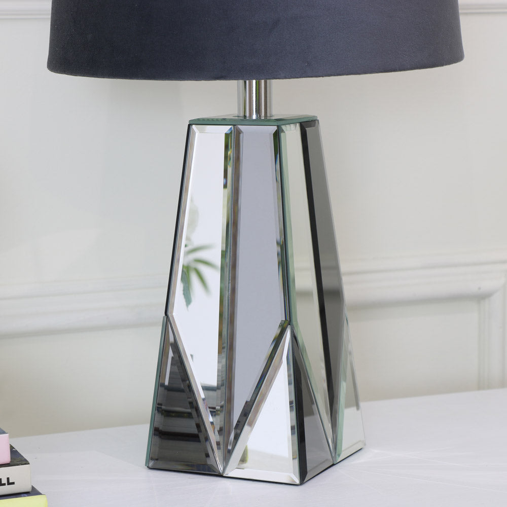 Bevelled Mirrored table lamp With Grey Shade