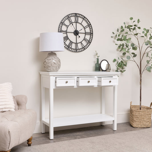  Large White 3 Drawer Sideboard Console Table - Daventry White Range 