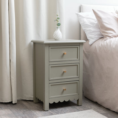 3 Drawer Scalloped Bedside Table - Staunton Taupe Range