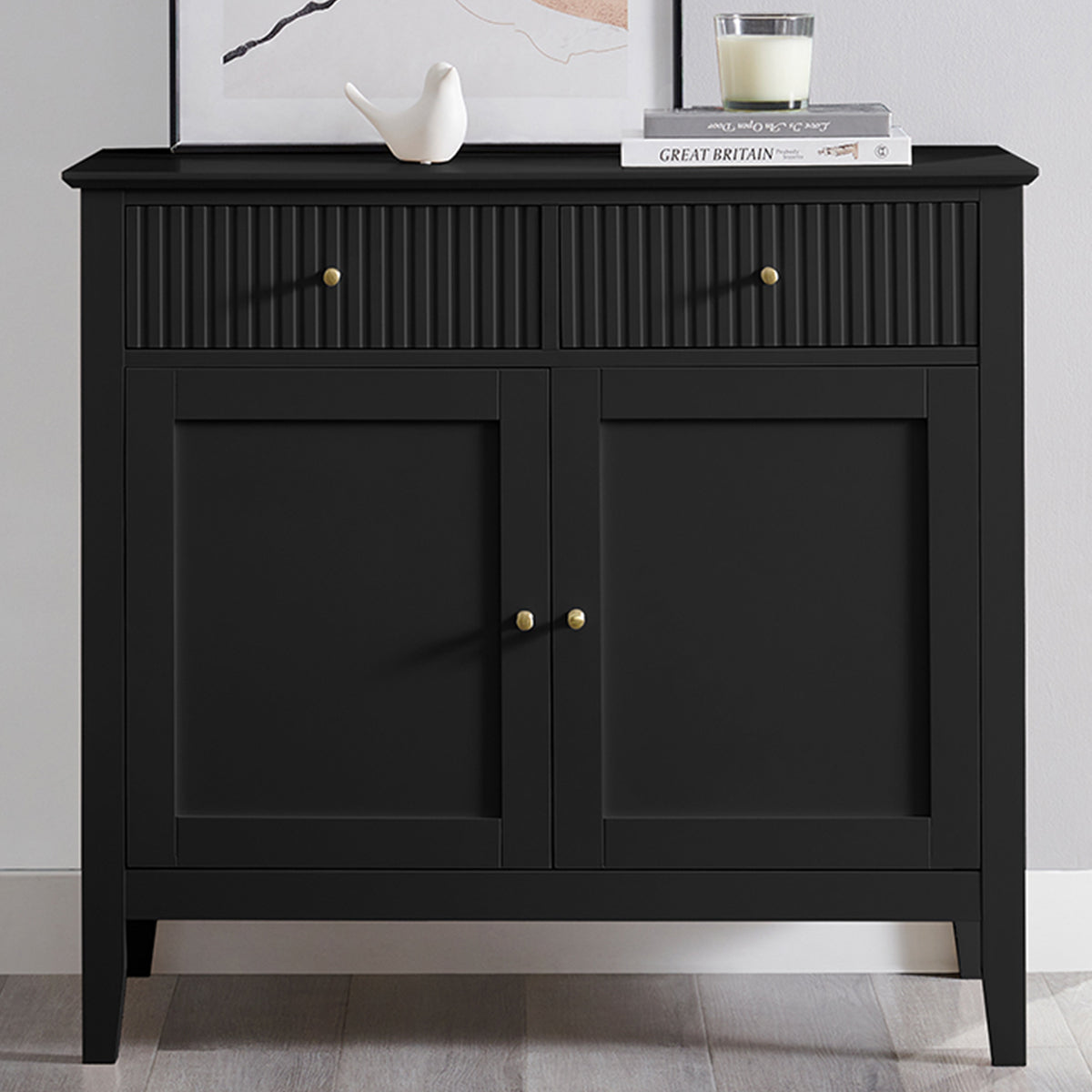 Black Two Door Two Drawer Sideboard - Hales Black Range