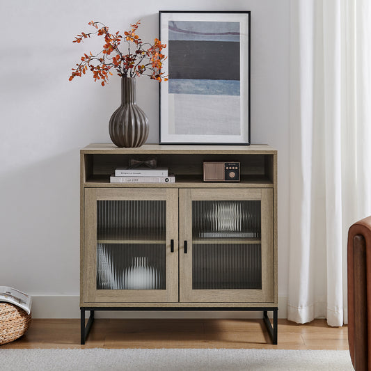  Large Two Door Reeded Glass Sideboard - Hesley Nordic Wood Range 