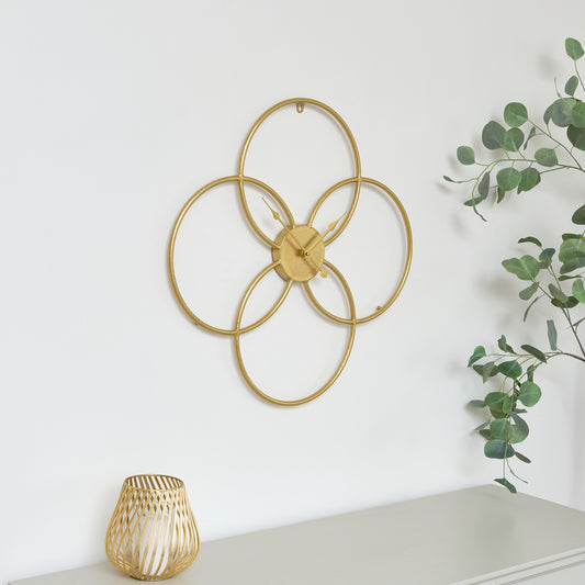  Gold Round Clover Wall Clock - 51cm x 51cm 