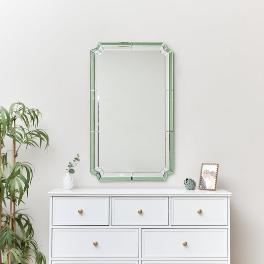  Rectangle Green Glass Art Deco Wall Mirror 60cm x 100cm 