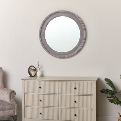 Large Round Rustic Wooden Wall Mirror 80cm x 80cm