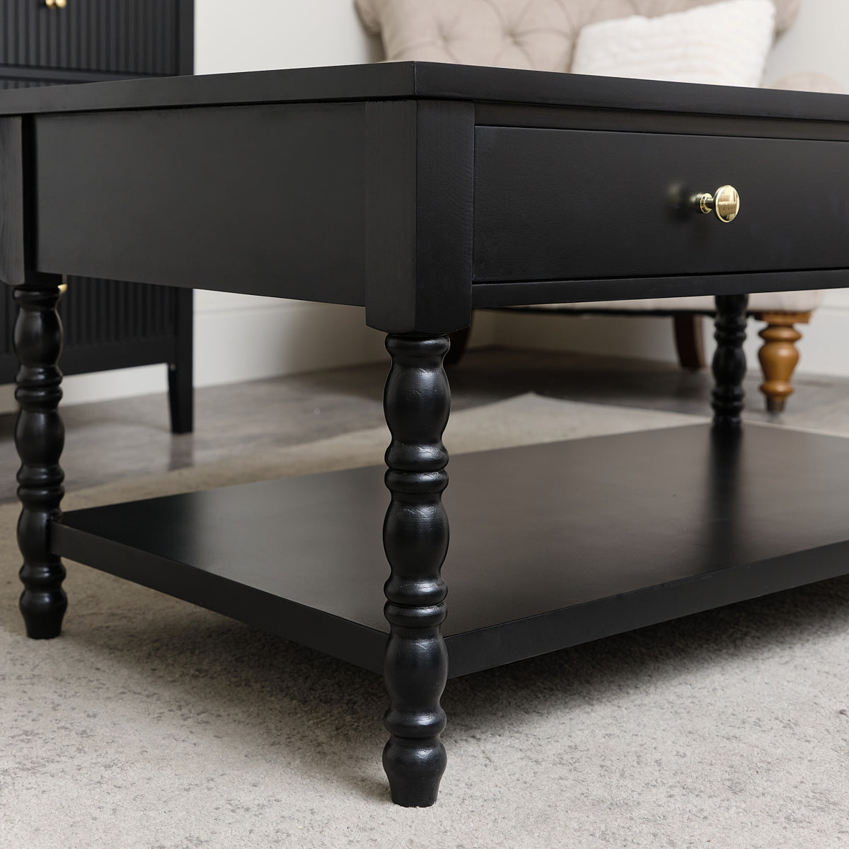 Large Black Bobbin Bobble 2 Drawer Coffee Table