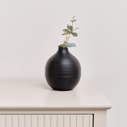 Black Metal Ribbed Swirl Vase - 17cm