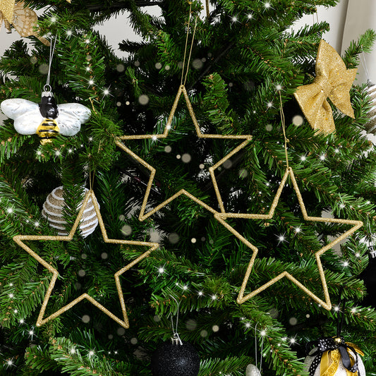  Set of 3 Gold Glitter Star Decorations 