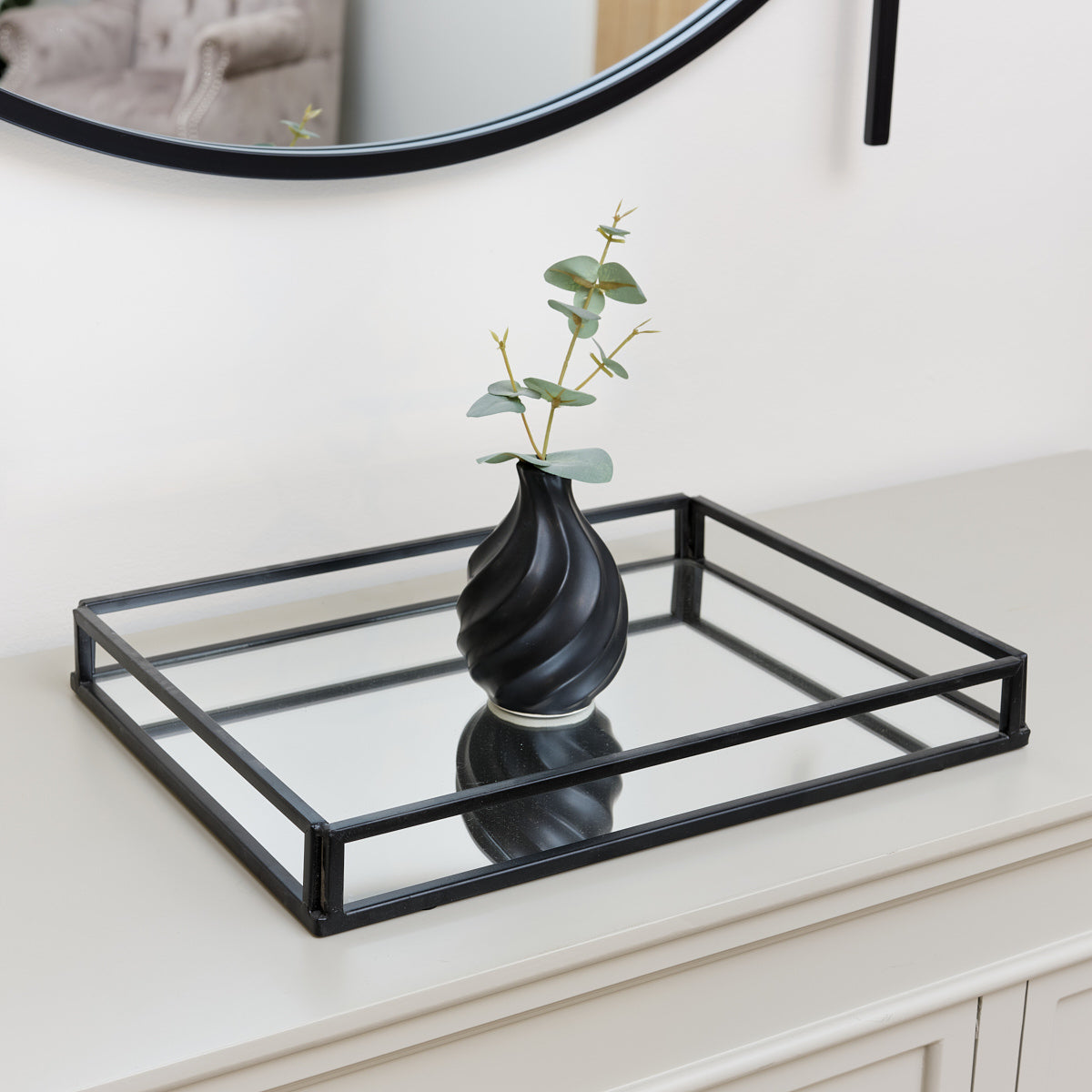 Large Black Mirrored Cocktail Tray