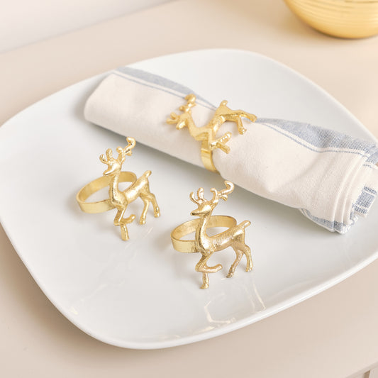  Set of 3 Gold Reindeer Napkin Rings 