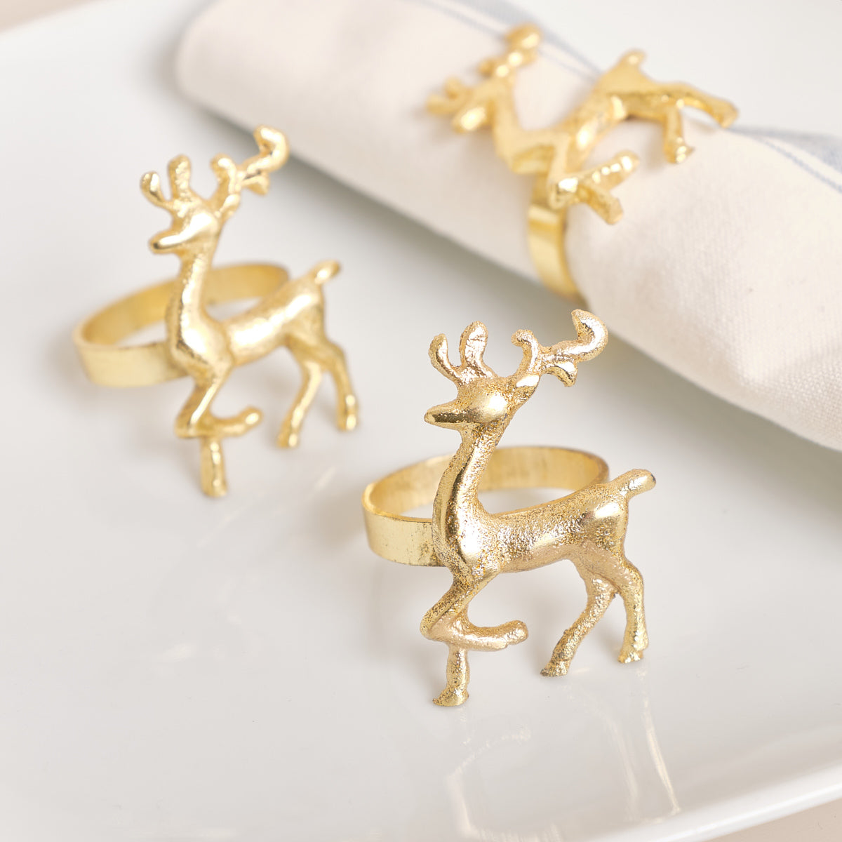 Set of 3 Gold Reindeer Napkin Rings