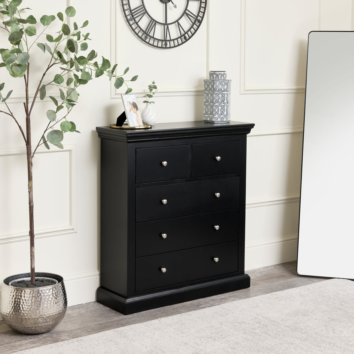 Black dresser with deals drawers