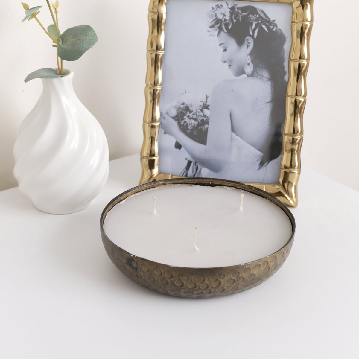 Round Hammered Bronze 3 Wick Candle Pot