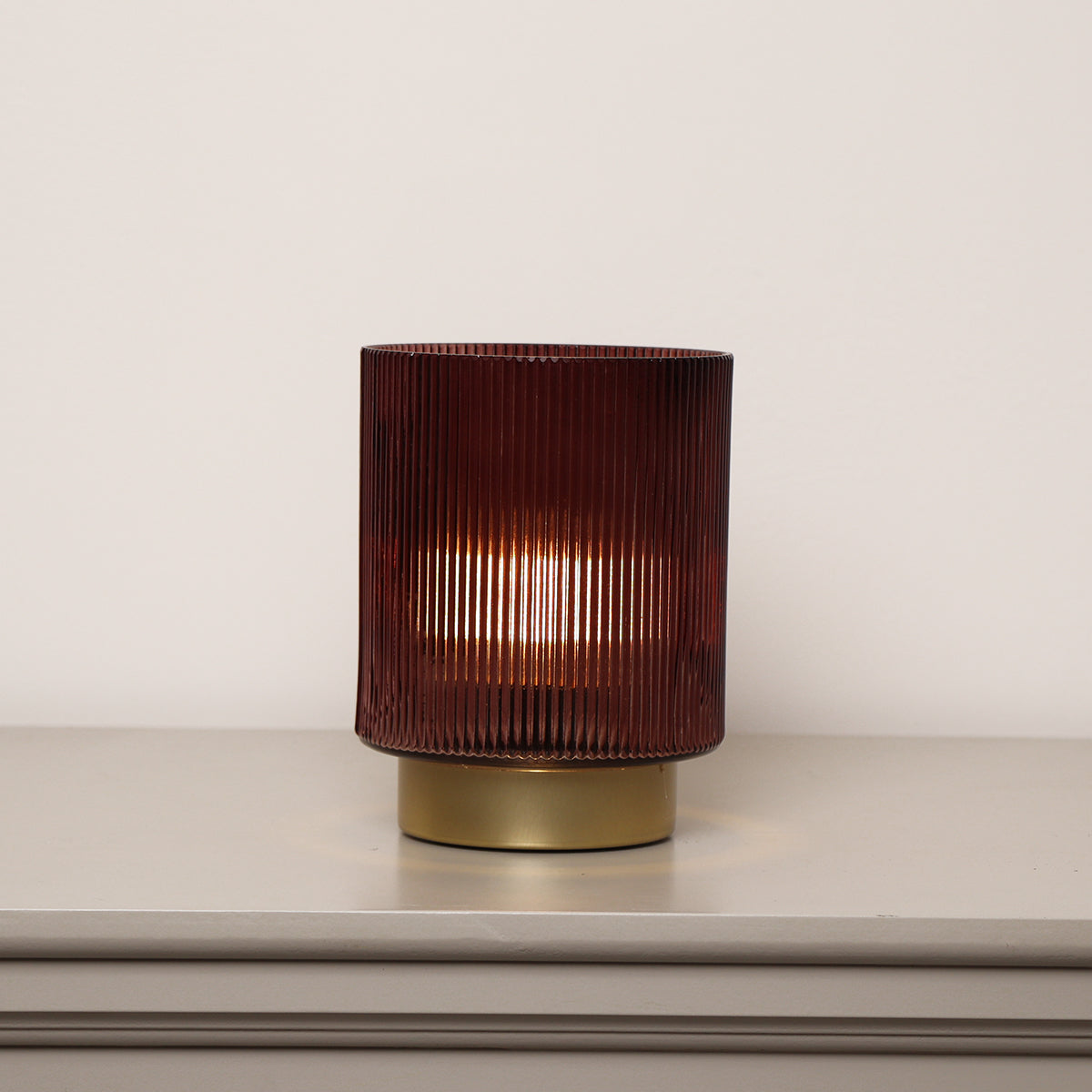 Dark Red Ribbed Glass Ambient Table Lamp