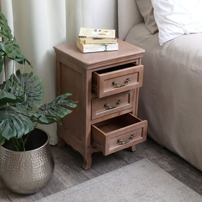 Wooden 3 Drawer Bedside Table - Hessian Range