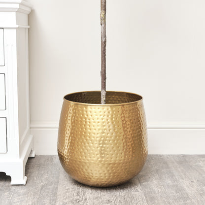 Large Gold Hammered Metal Planter