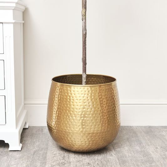  Large Gold Hammered Metal Planter 