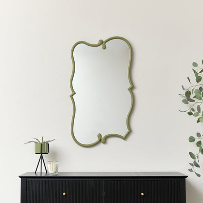 Light Olive Green Vintage Abstract Wall Mirror - 84cm x 53cm