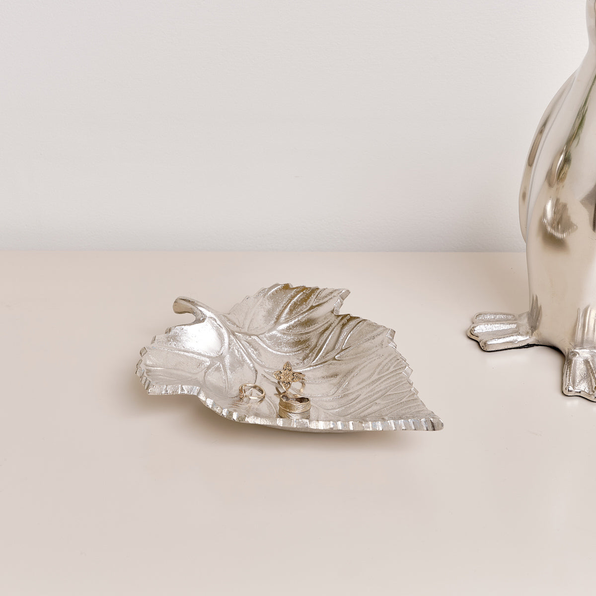 Shiny Silver Leaf Trinket Tray Dish