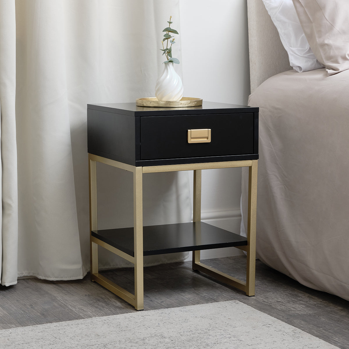 One Drawer Bedside Table - Elle Black Range